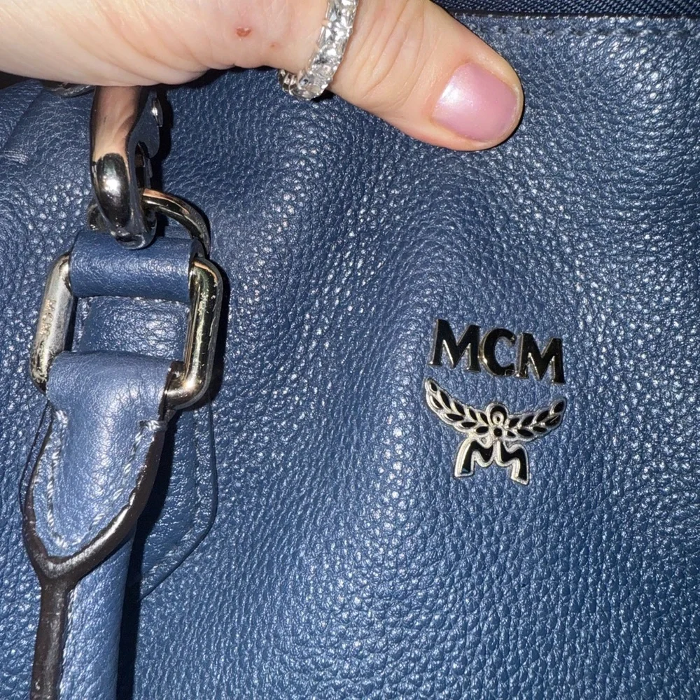 MCM Navy Leather Satchel - Picture 4 of 13